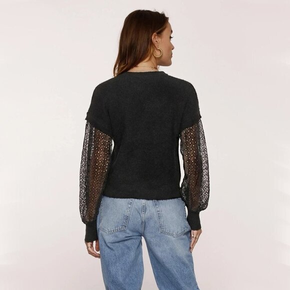 NWT Heartloom black knit sweater w/ contrasting eyelet sleeves, XS - Picture 4 of 9